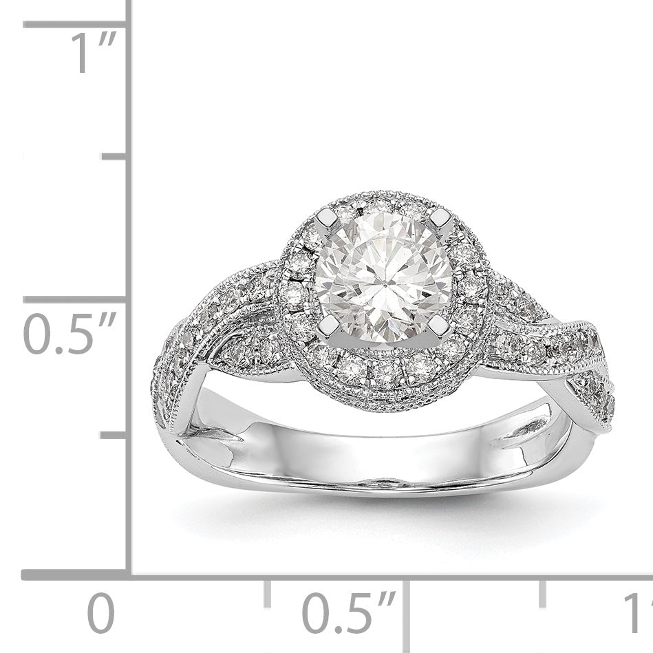 14K White Gold Peg Set Simulated Diamond Halo Engagement Ring