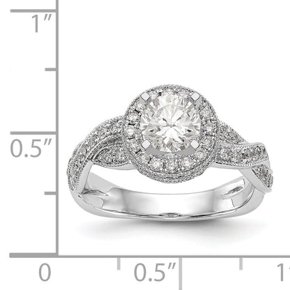 14K White Gold Peg Set Simulated Diamond Halo Engagement Ring