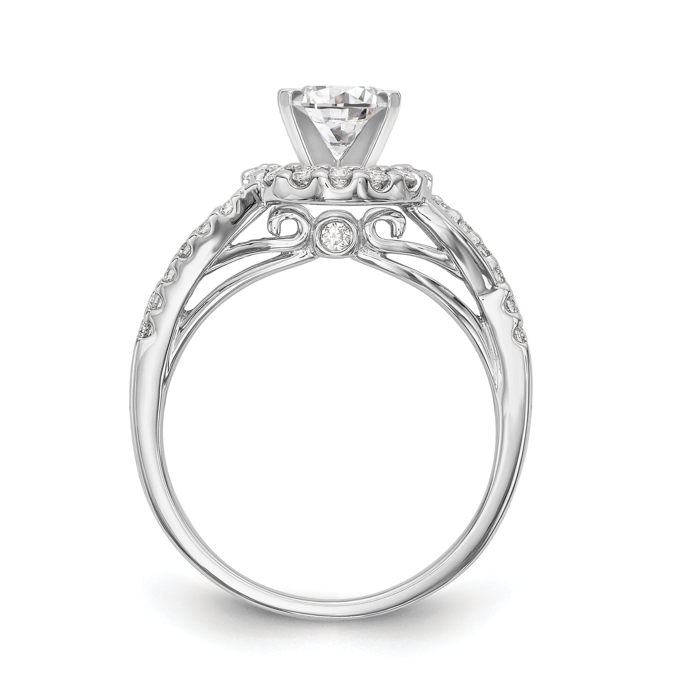 14K White Gold Peg Set Simulated Diamond Halo Engagement Ring