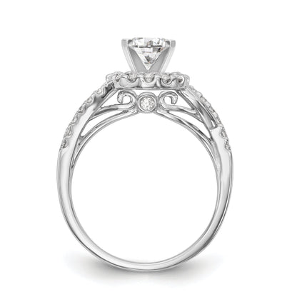 14K White Gold Peg Set Simulated Diamond Halo Engagement Ring
