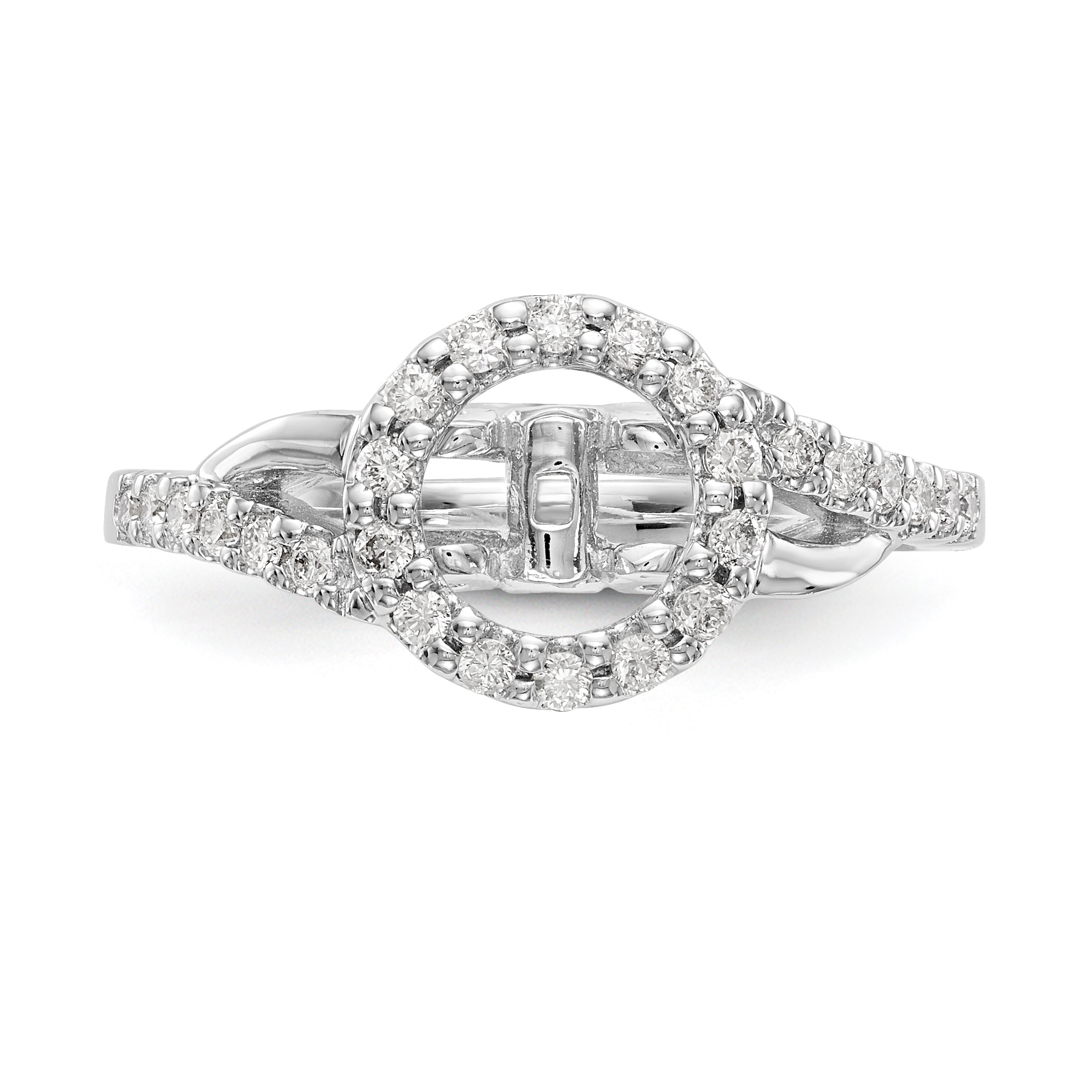 14K White Gold Peg Set Simulated Diamond Halo Engagement Ring
