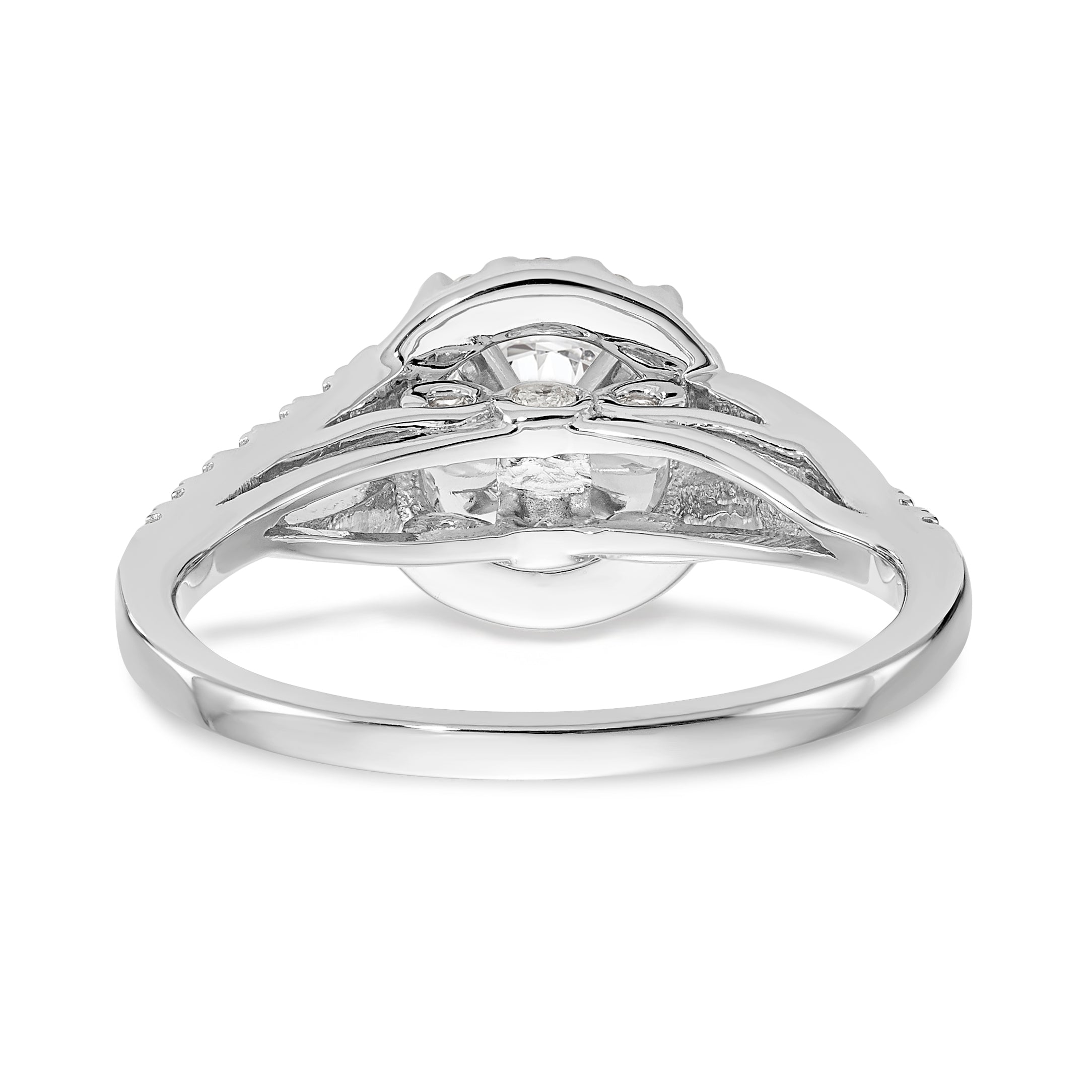 14K White Gold Peg Set Simulated Diamond Halo Engagement Ring