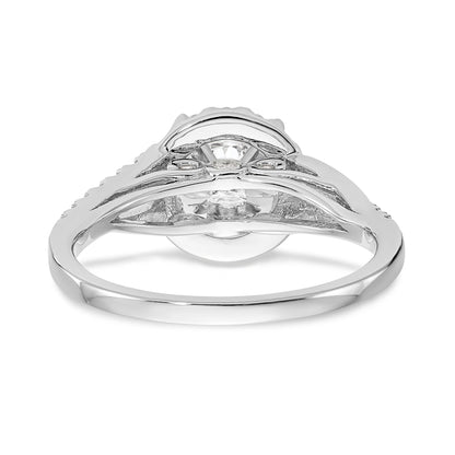 14K White Gold Peg Set Simulated Diamond Halo Engagement Ring