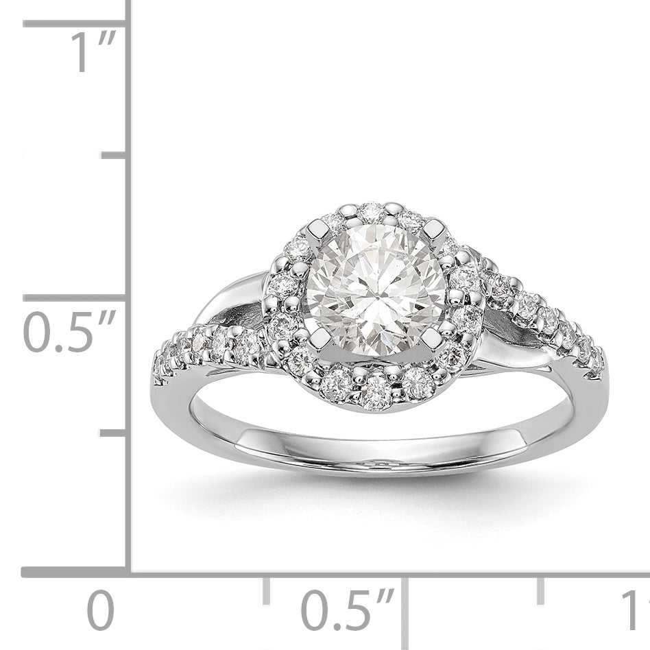 14K White Gold Peg Set Simulated Diamond Halo Engagement Ring