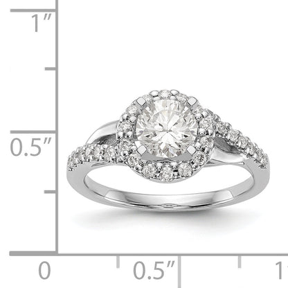 14K White Gold Peg Set Simulated Diamond Halo Engagement Ring