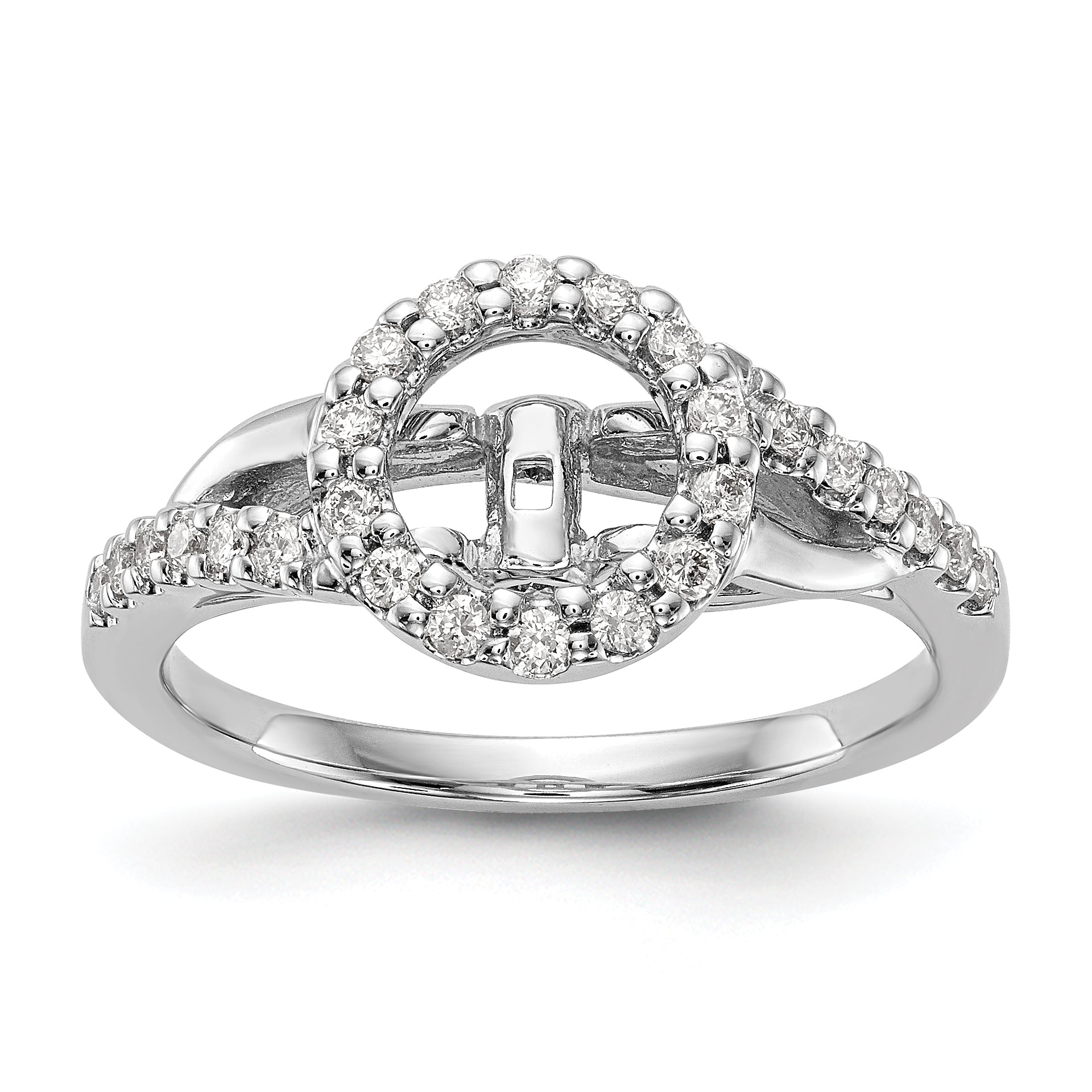 14K White Gold Peg Set Simulated Diamond Halo Engagement Ring