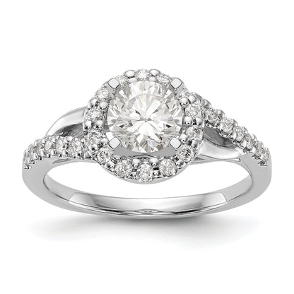 14K White Gold Peg Set Simulated Diamond Halo Engagement Ring