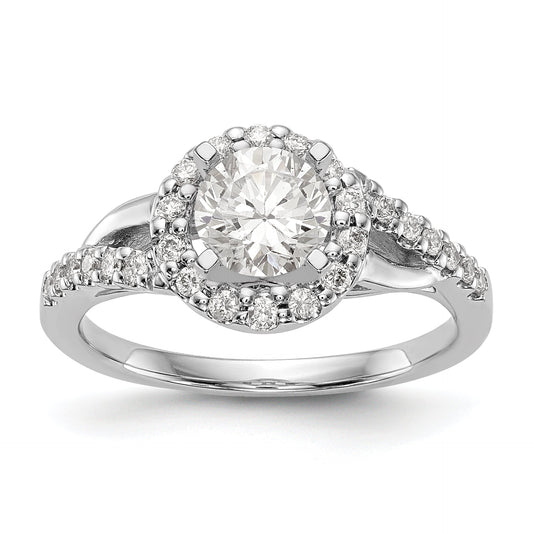 14K White Gold Peg Set Simulated Diamond Halo Engagement Ring