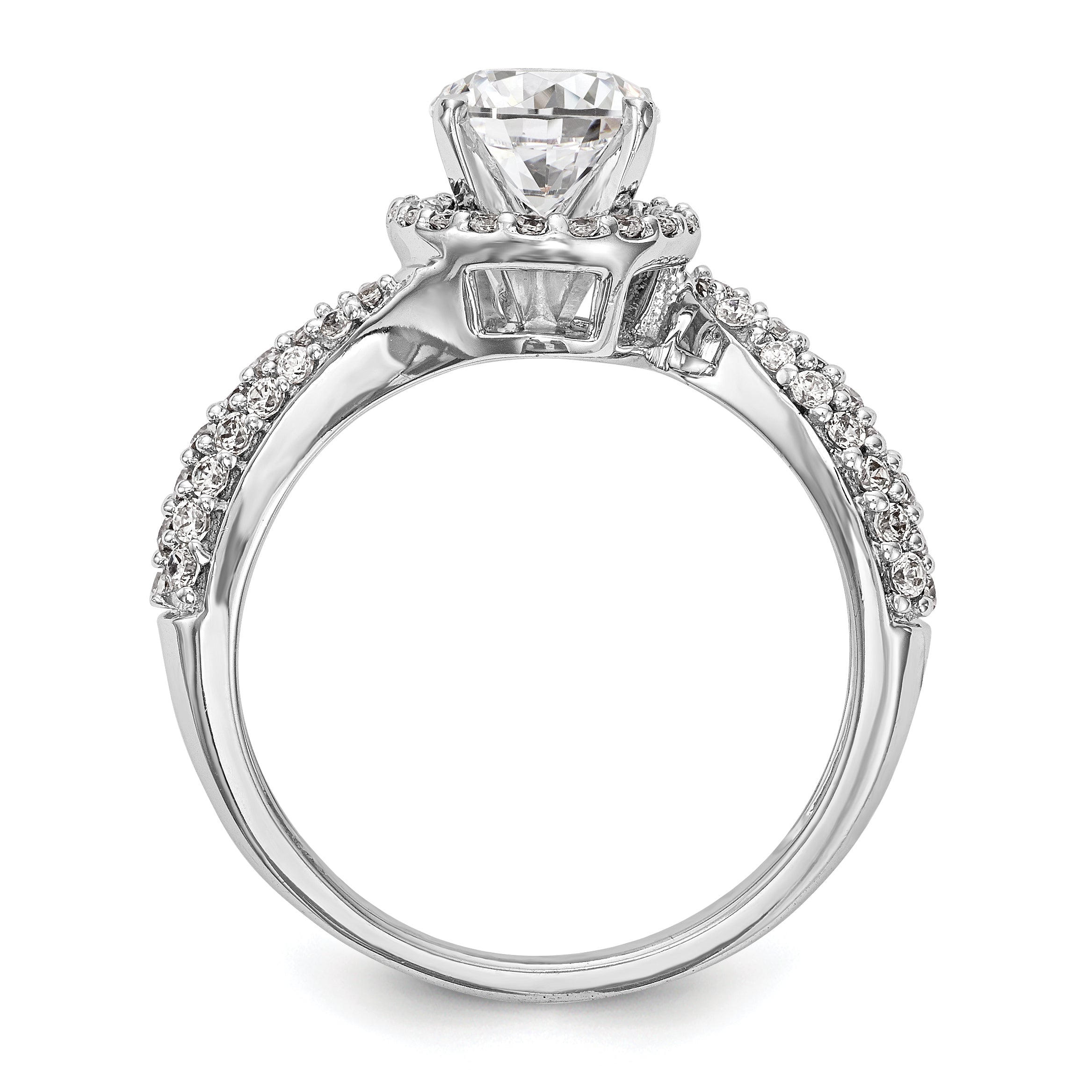 14K White Gold Peg Set Simulated Diamond Halo Engagement Ring