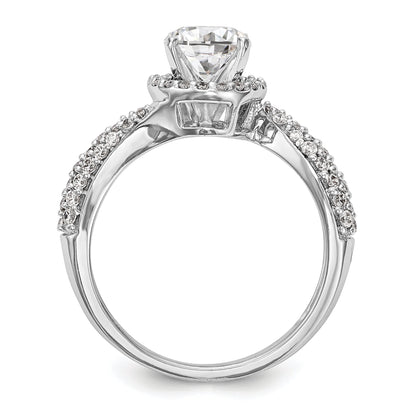14K White Gold Peg Set Simulated Diamond Halo Engagement Ring