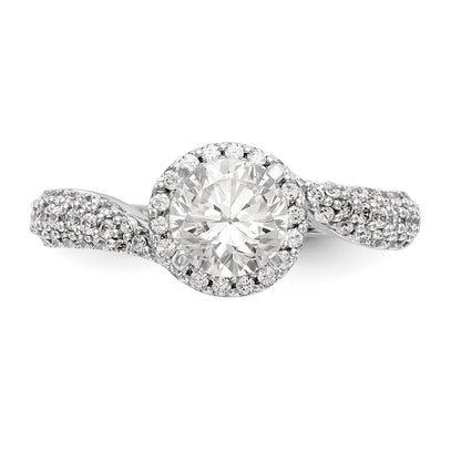 14K White Gold Peg Set Simulated Diamond Halo Engagement Ring