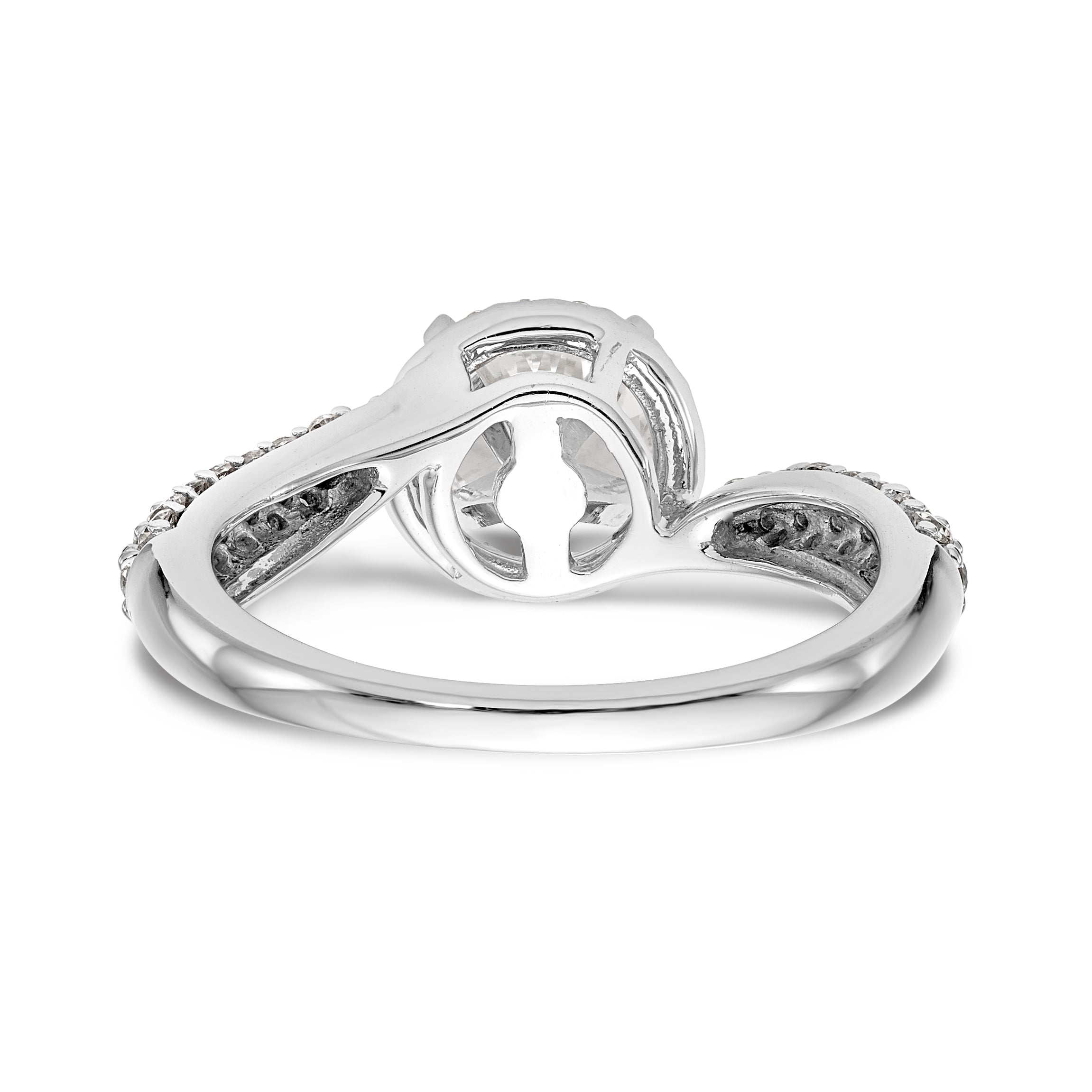 14K White Gold Peg Set Simulated Diamond Halo Engagement Ring