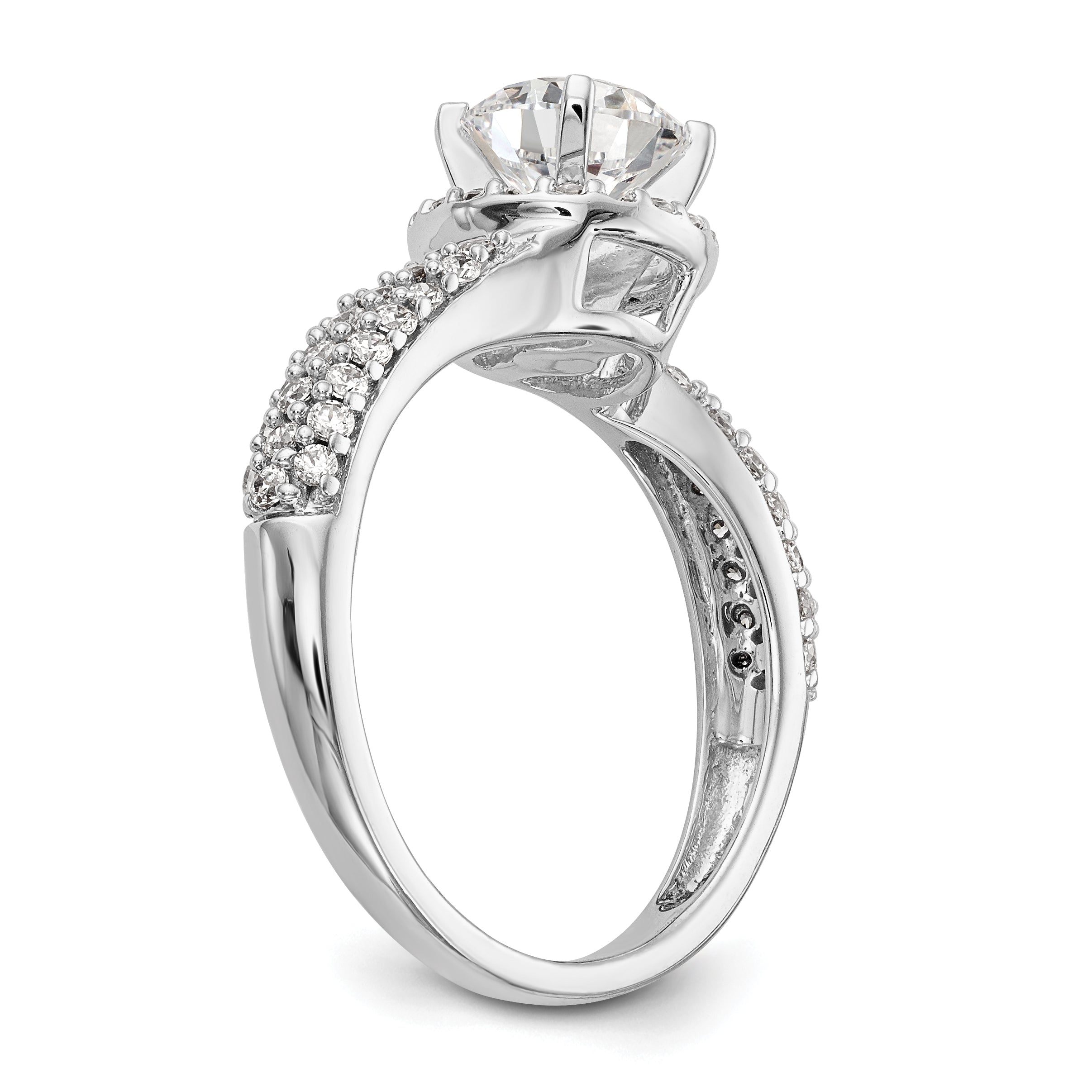 14K White Gold Peg Set Simulated Diamond Halo Engagement Ring