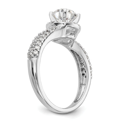 14K White Gold Peg Set Simulated Diamond Halo Engagement Ring