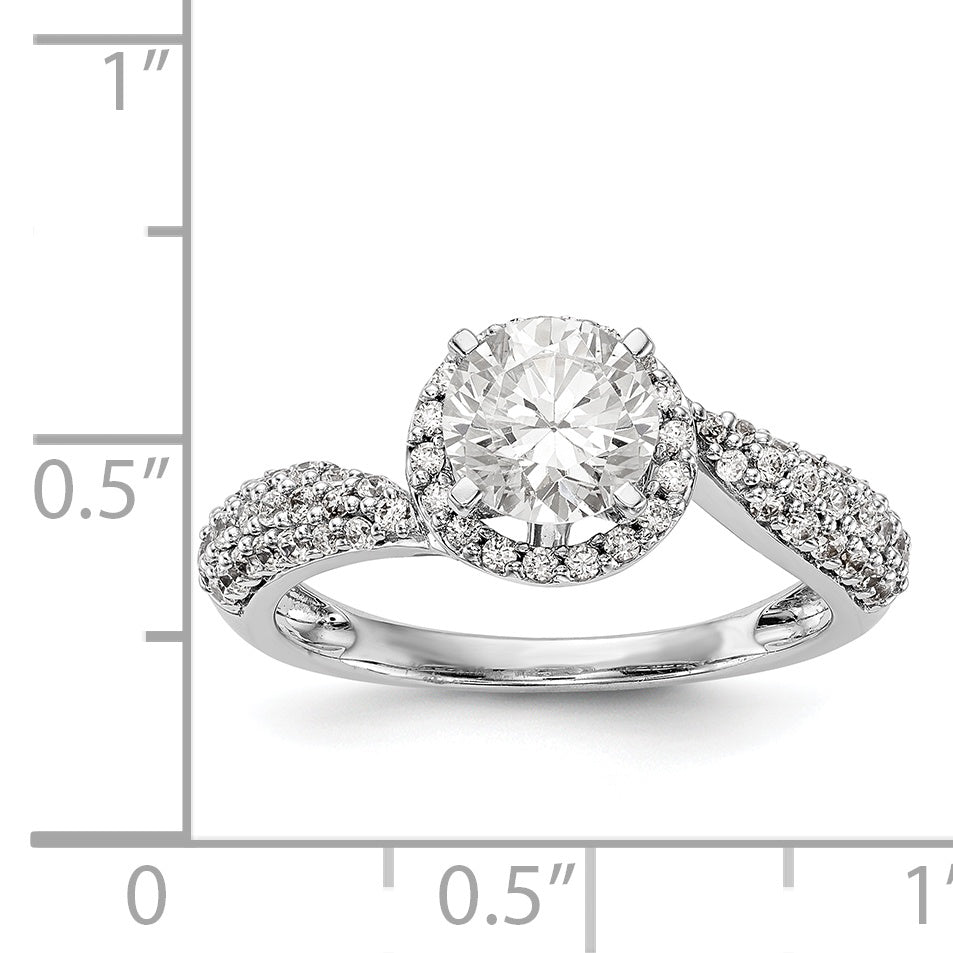 14K White Gold Peg Set Simulated Diamond Halo Engagement Ring