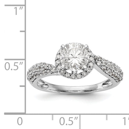 14K White Gold Peg Set Simulated Diamond Halo Engagement Ring