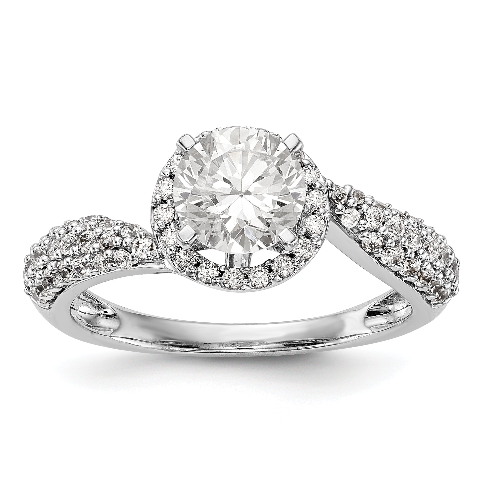 14K White Gold Peg Set Simulated Diamond Halo Engagement Ring