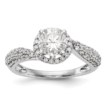 14K White Gold Peg Set Simulated Diamond Halo Engagement Ring