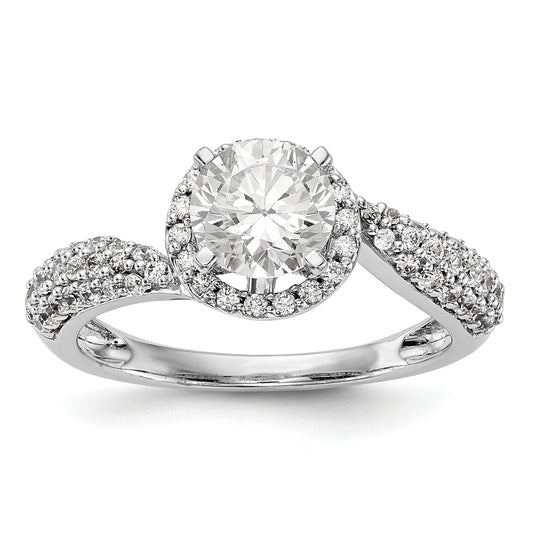 14K White Gold Peg Set Simulated Diamond Halo Engagement Ring