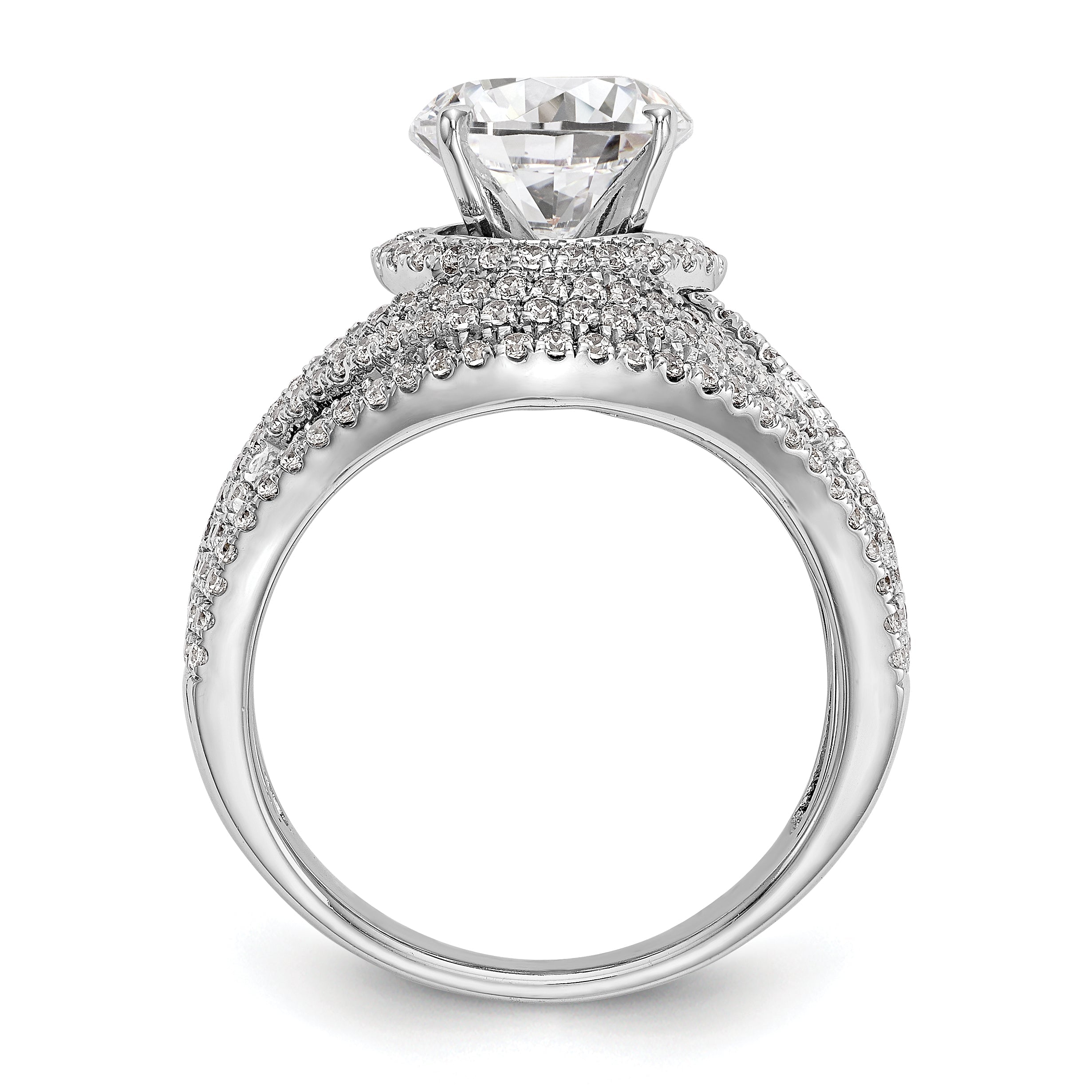 14K White Gold Peg Set Simulated Diamond Halo Engagement Ring
