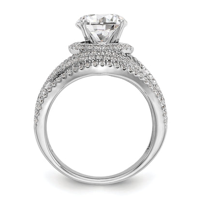 14K White Gold Peg Set Simulated Diamond Halo Engagement Ring