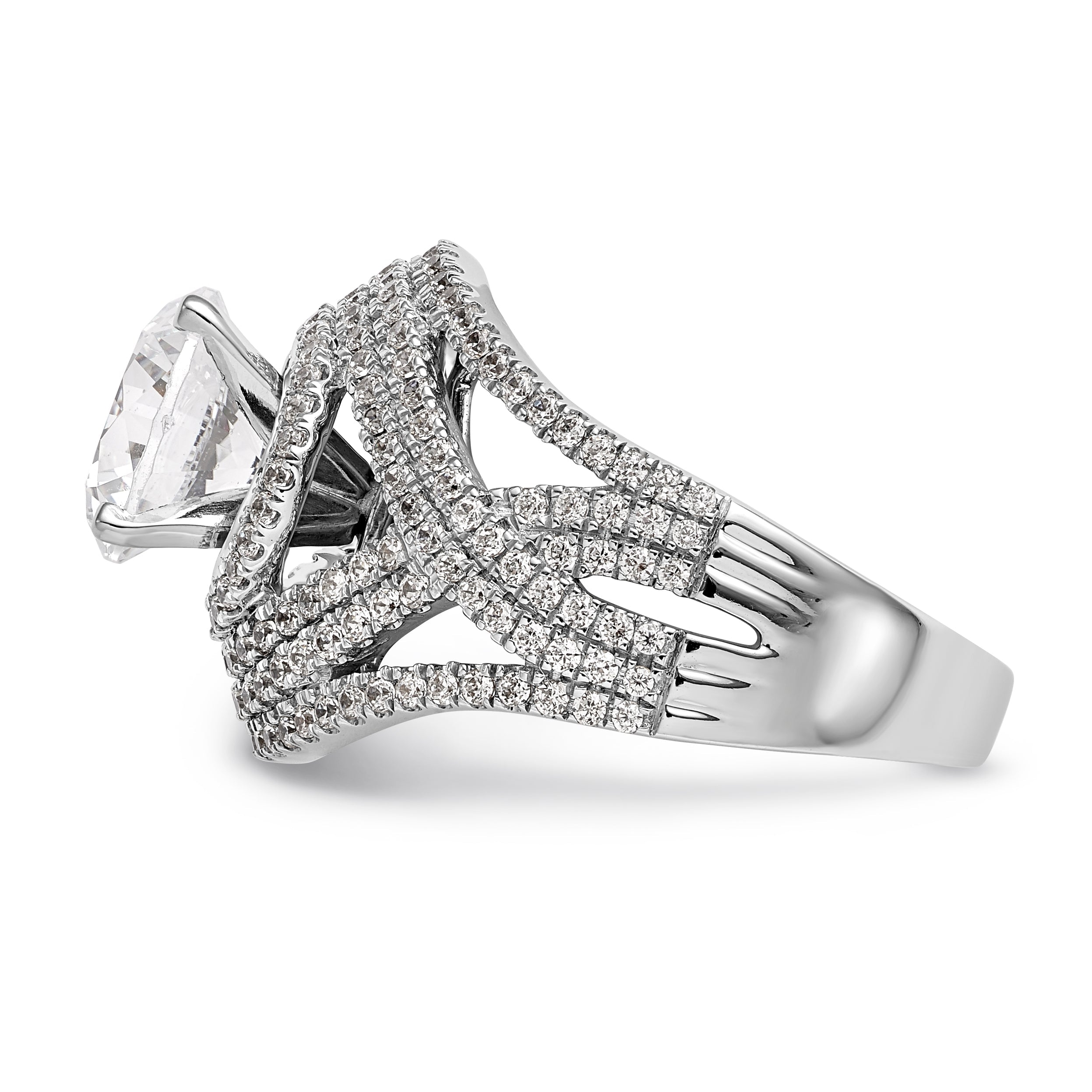 14K White Gold Peg Set Simulated Diamond Halo Engagement Ring