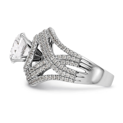 14K White Gold Peg Set Simulated Diamond Halo Engagement Ring