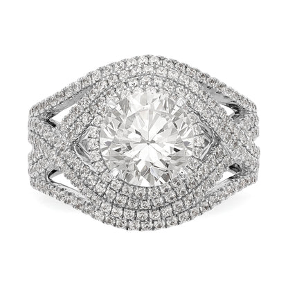 14K White Gold Peg Set Simulated Diamond Halo Engagement Ring