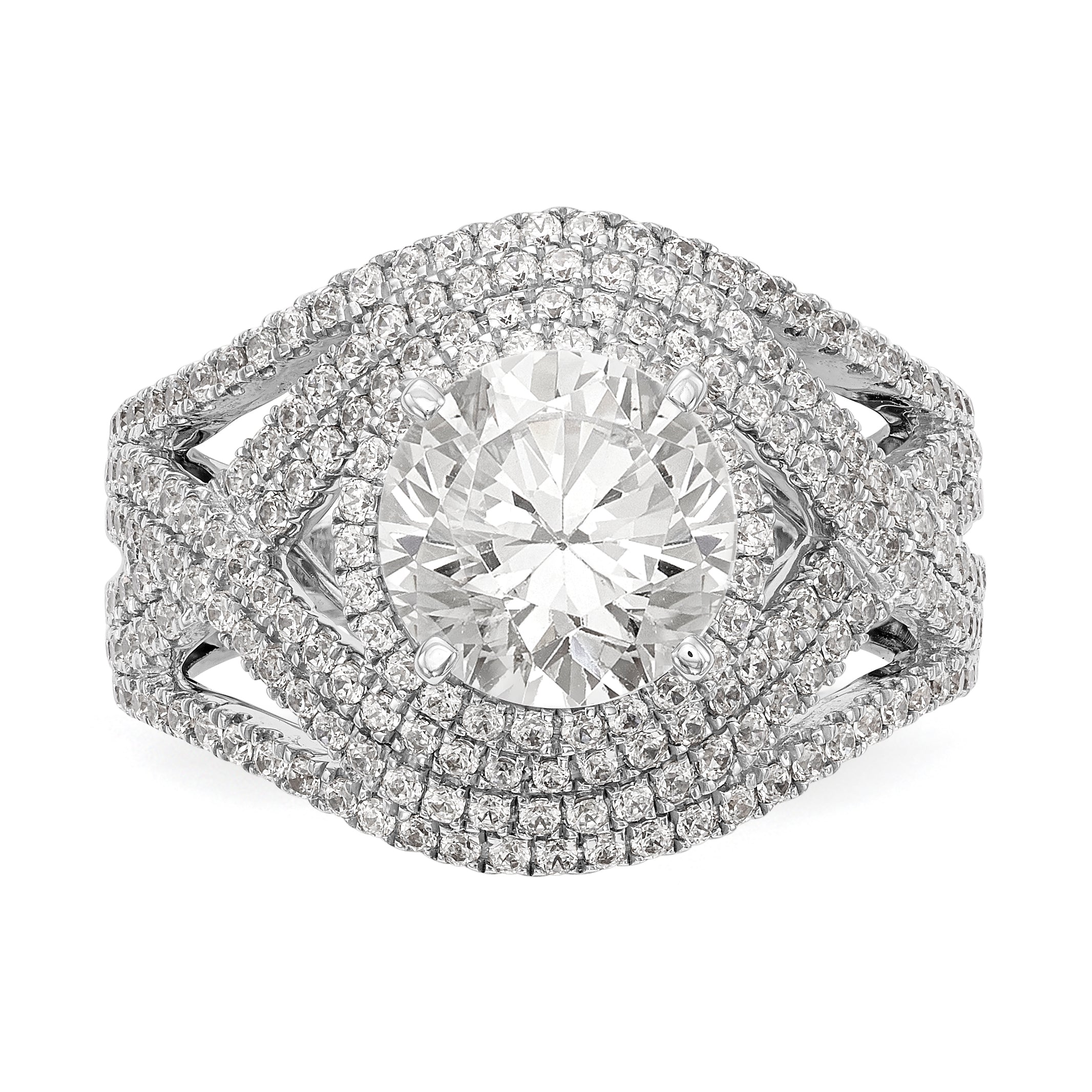 14K White Gold Peg Set Simulated Diamond Halo Engagement Ring