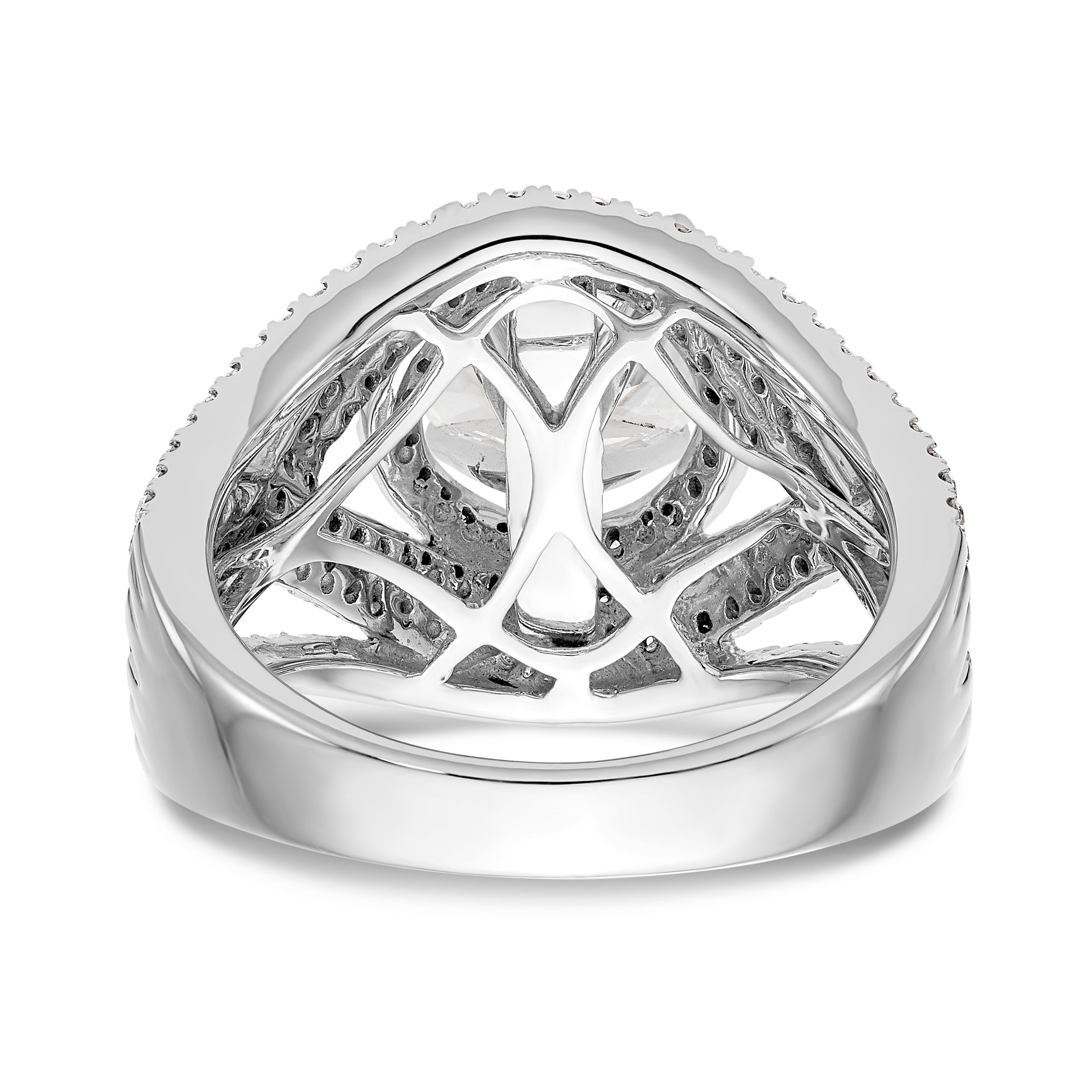 14K White Gold Peg Set Simulated Diamond Halo Engagement Ring