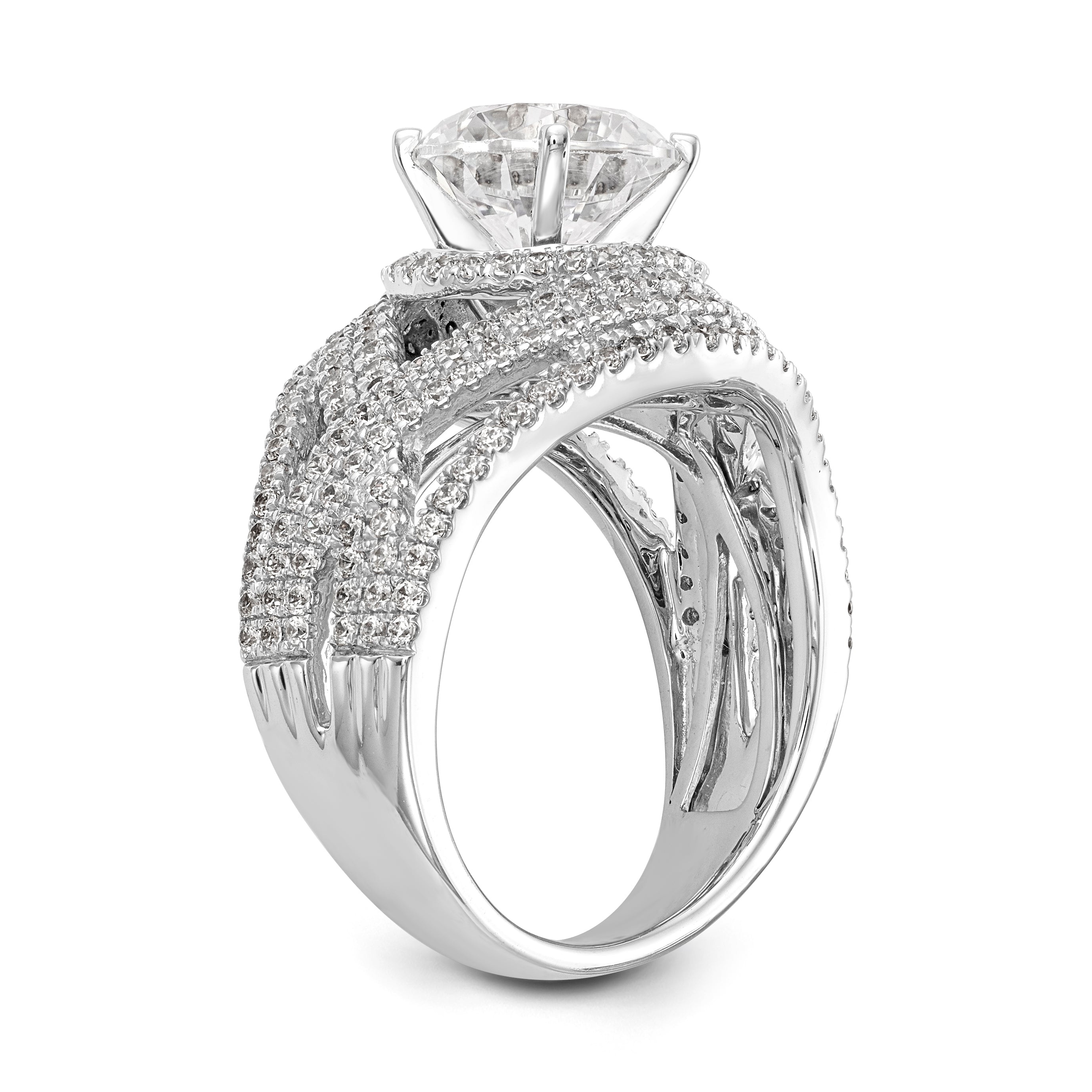 14K White Gold Peg Set Simulated Diamond Halo Engagement Ring