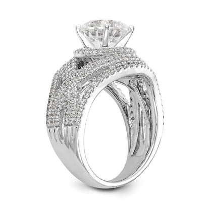 14K White Gold Peg Set Simulated Diamond Halo Engagement Ring