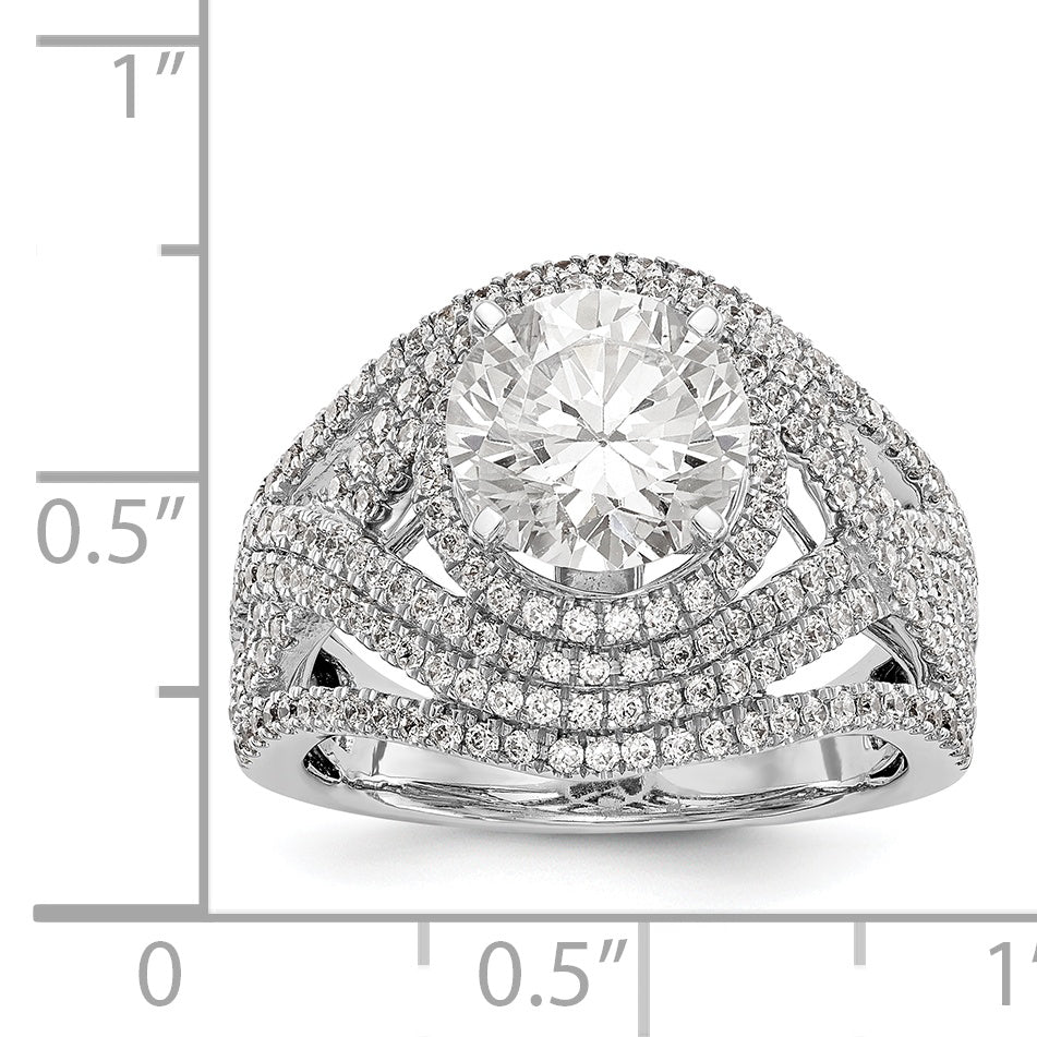 14K White Gold Peg Set Simulated Diamond Halo Engagement Ring