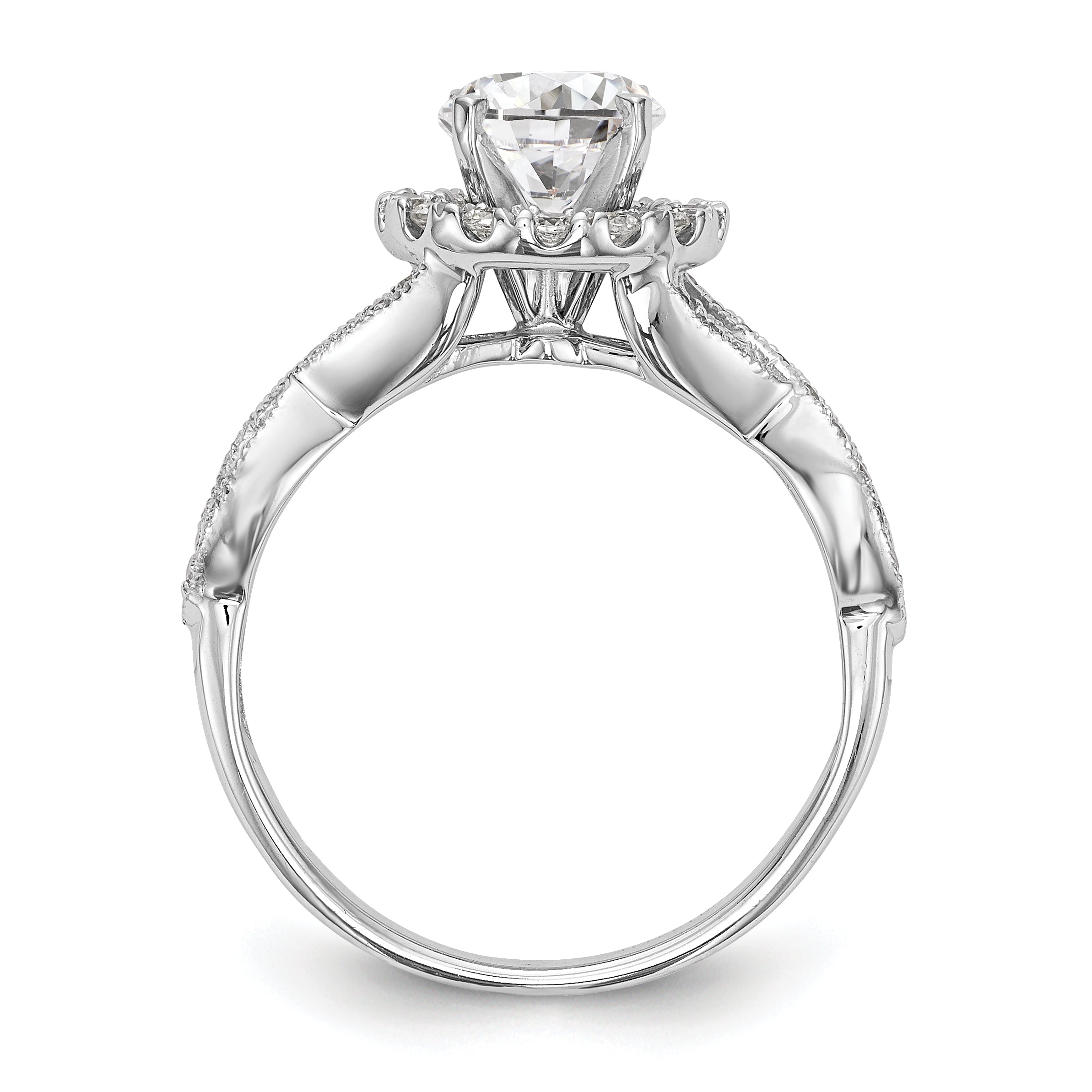 14K White Gold Peg Set Simulated Diamond Halo Engagement Ring