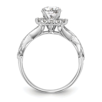 14K White Gold Peg Set Simulated Diamond Halo Engagement Ring