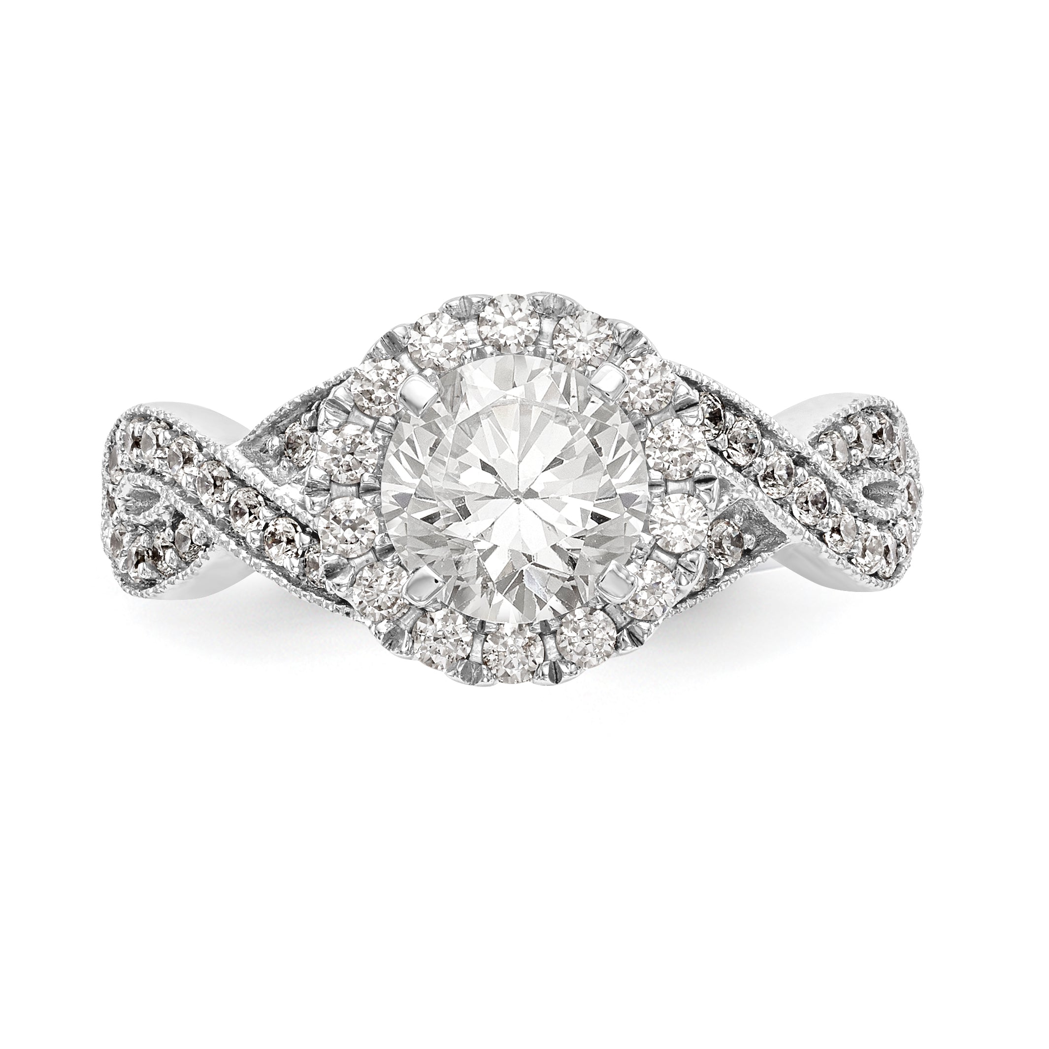 14K White Gold Peg Set Simulated Diamond Halo Engagement Ring