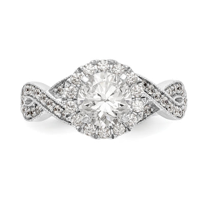 14K White Gold Peg Set Simulated Diamond Halo Engagement Ring