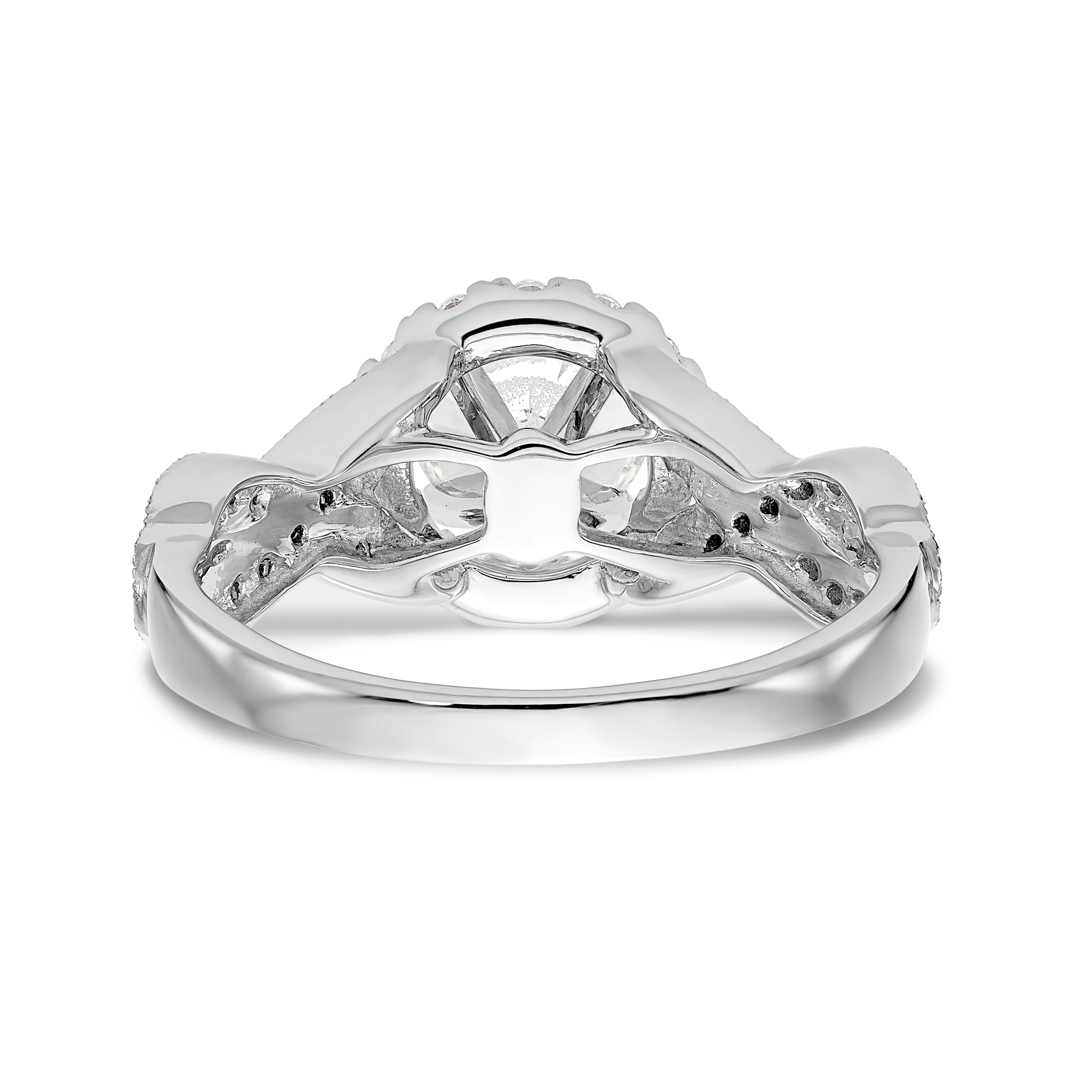 14K White Gold Peg Set Simulated Diamond Halo Engagement Ring