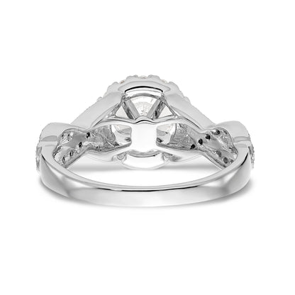 14K White Gold Peg Set Simulated Diamond Halo Engagement Ring