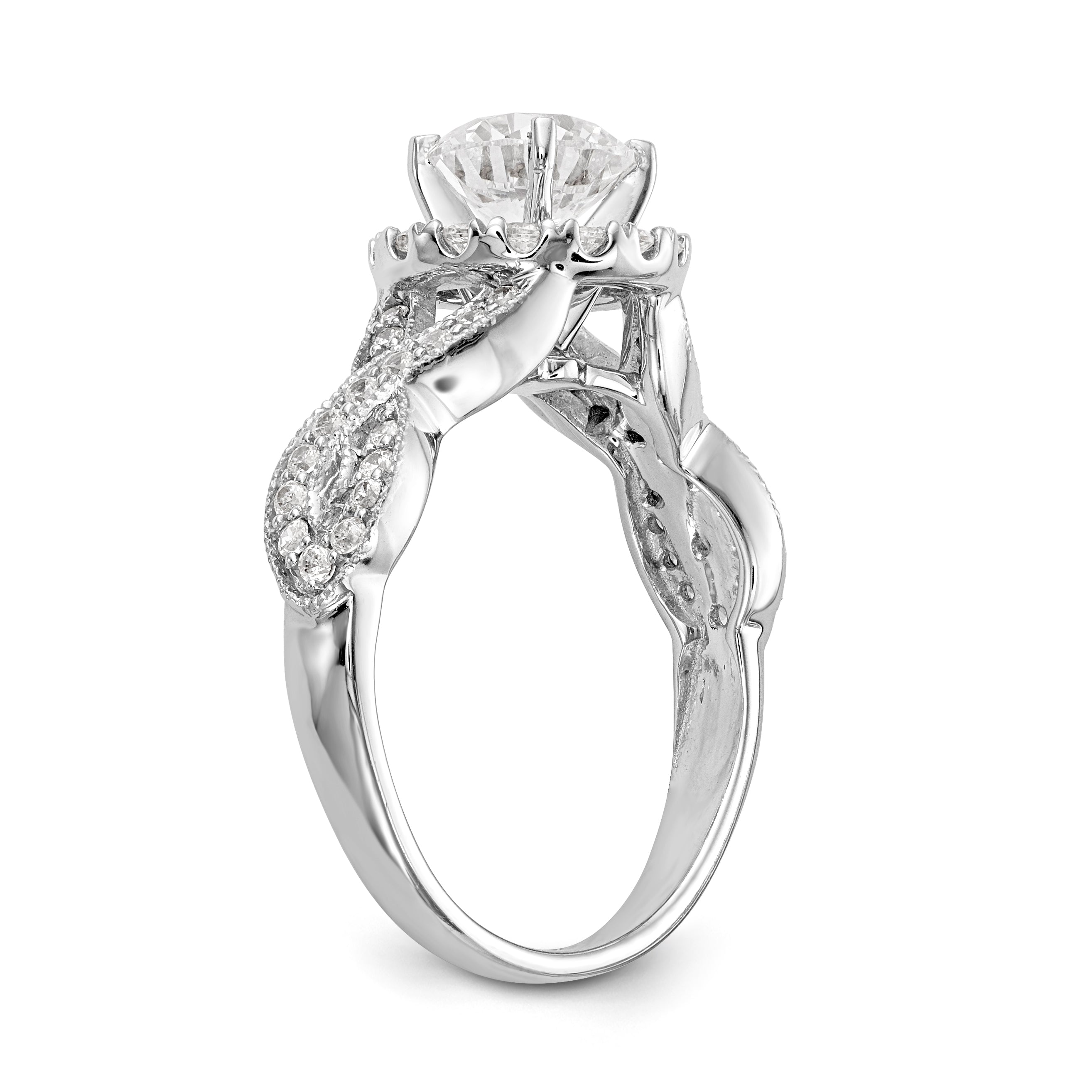 14K White Gold Peg Set Simulated Diamond Halo Engagement Ring