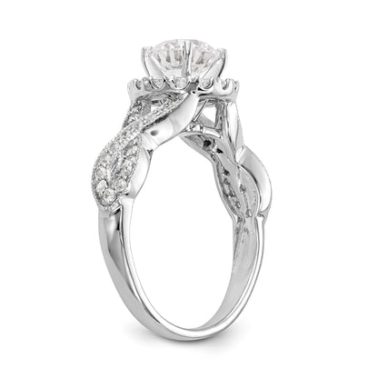 14K White Gold Peg Set Simulated Diamond Halo Engagement Ring