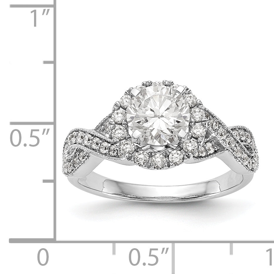 14K White Gold Peg Set Simulated Diamond Halo Engagement Ring