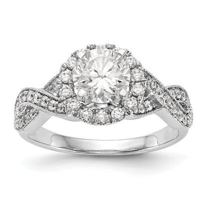 14K White Gold Peg Set Simulated Diamond Halo Engagement Ring