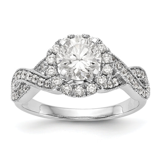 14K White Gold Peg Set Simulated Diamond Halo Engagement Ring