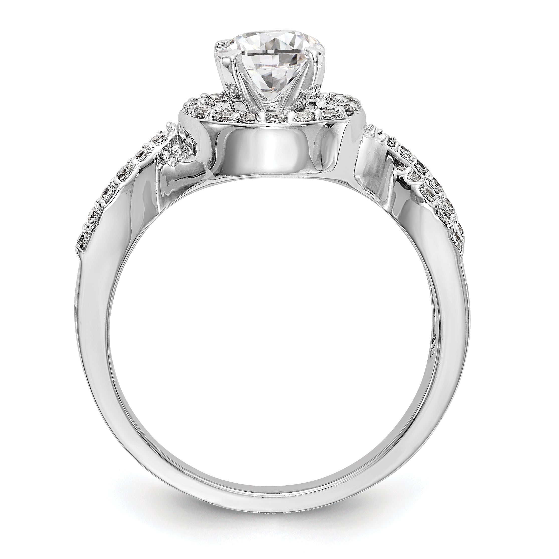 14K White Gold Peg Set Simulated Diamond Halo Engagement Ring