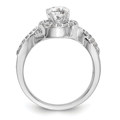 14K White Gold Peg Set Simulated Diamond Halo Engagement Ring