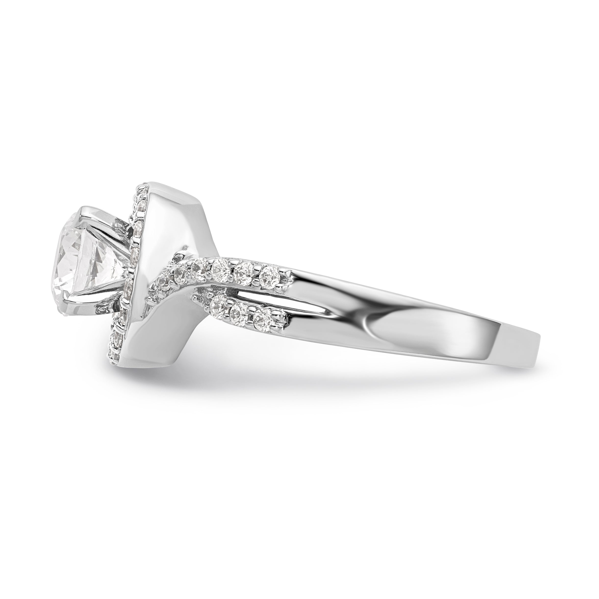 14K White Gold Peg Set Simulated Diamond Halo Engagement Ring