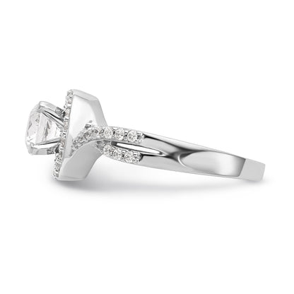 14K White Gold Peg Set Simulated Diamond Halo Engagement Ring