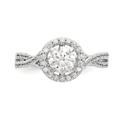 14K White Gold Peg Set Simulated Diamond Halo Engagement Ring