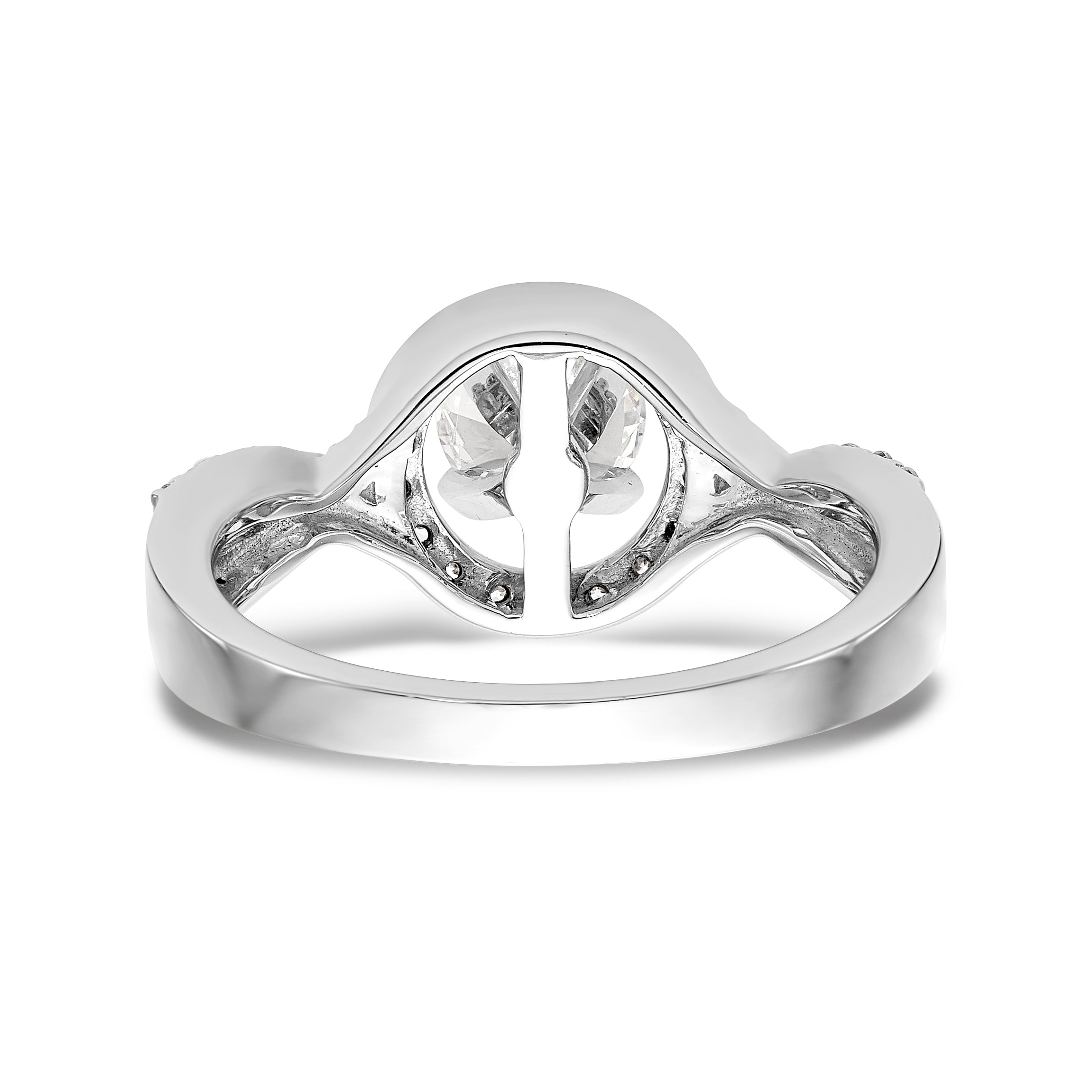 14K White Gold Peg Set Simulated Diamond Halo Engagement Ring